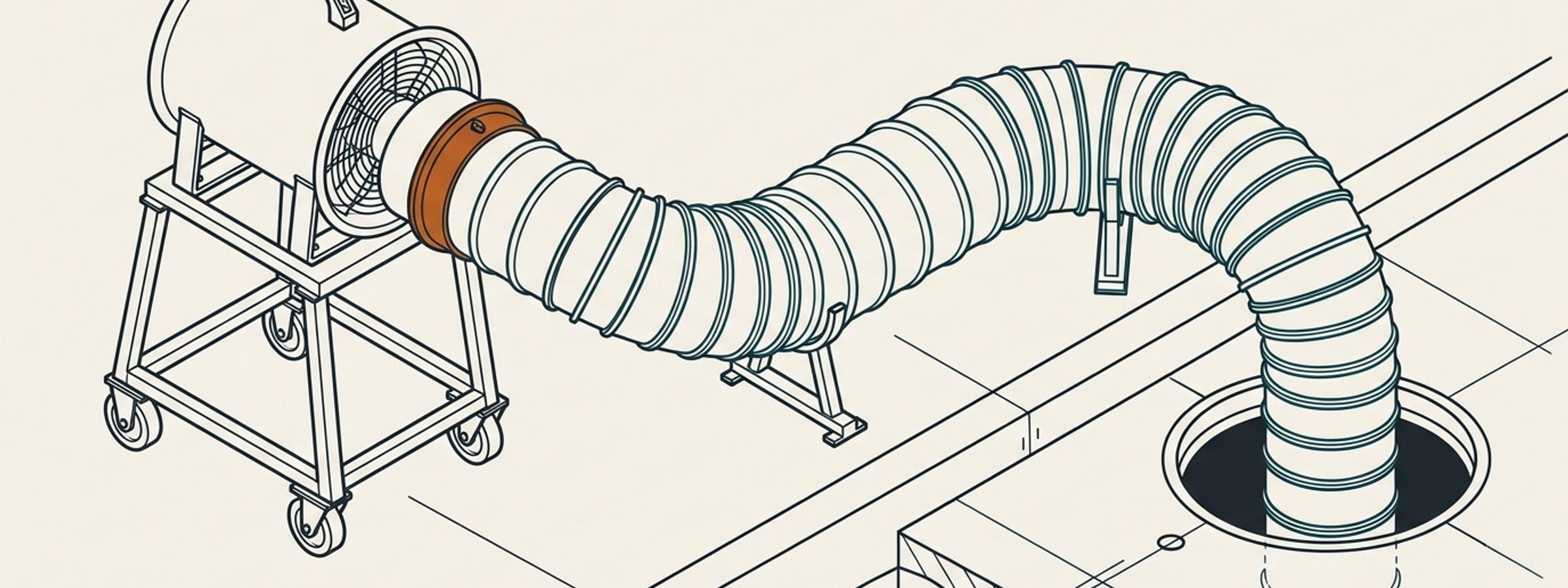 Isometric line illustration of ventilation rental equipment